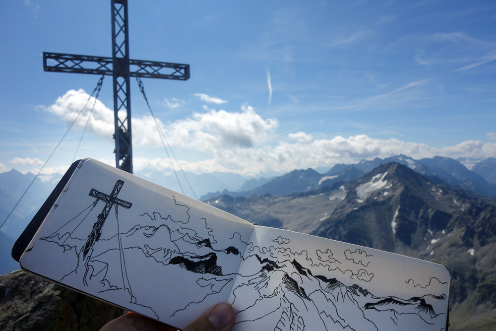 Illustration: Kritzeln + Kraxeln: Fundusfeiler (3.079m) 1
