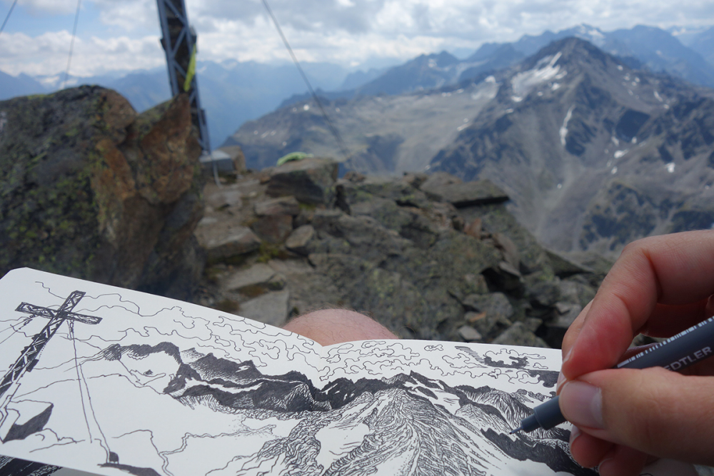 Illustration: Kritzeln + Kraxeln: Fundusfeiler (3.079m) 2