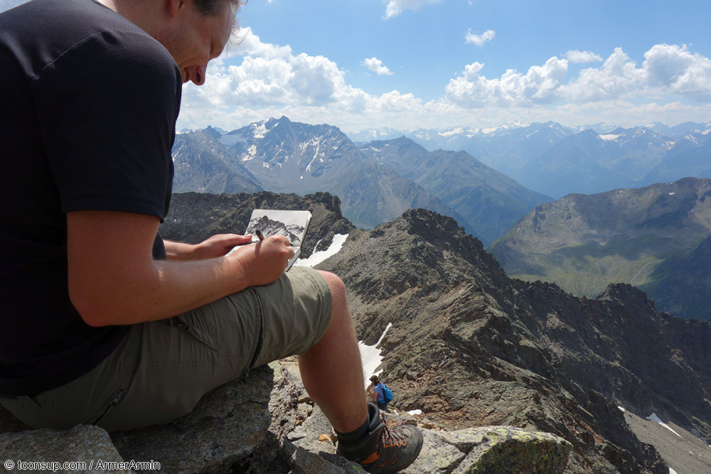 Illustration: Kritzeln + Kraxeln: Sulzkogel (3.016m), Schweinfurter Hütte (2.028m), Zwieselbacher Rosskogel (3.081m) 3