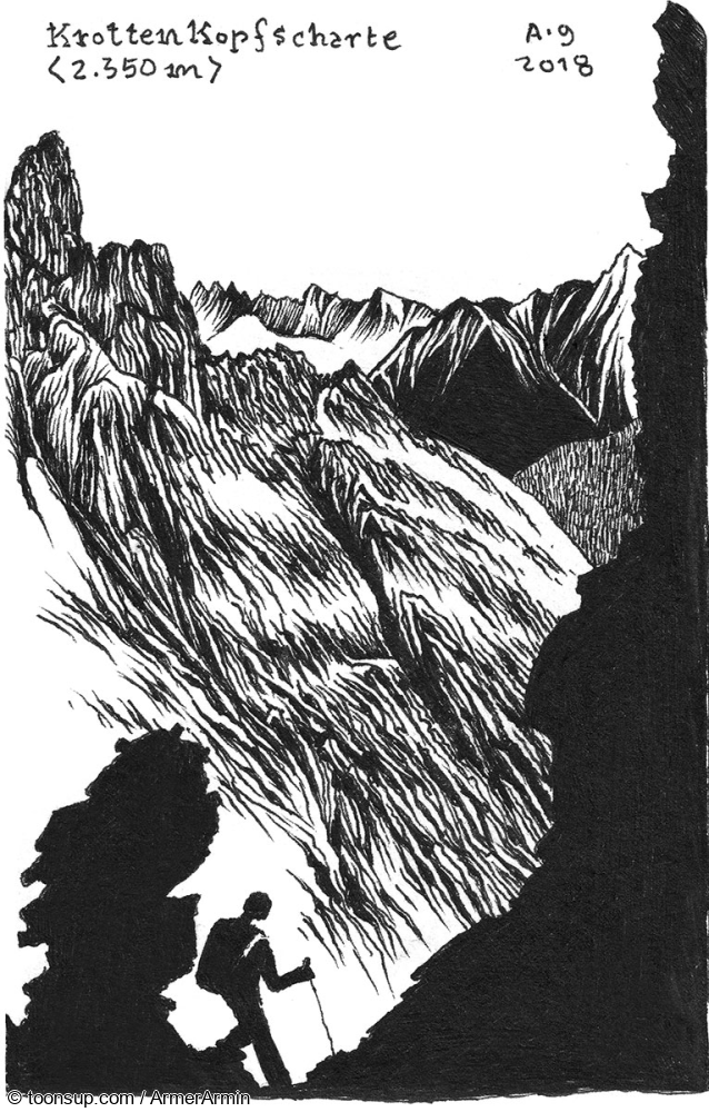 Illustration: Kritzeln + Kraxeln: Großer Krottenkopf (2.656m) und Hornbachkette 1