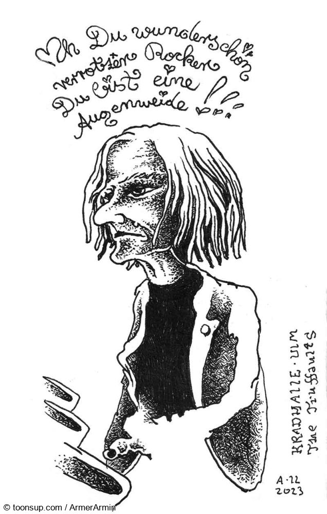 Cartoon: Oh Du wunderschön verrotzter Rocker, Du bist eine Augenweide!!! 1