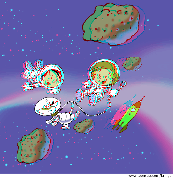 Cartoon: Gassi im Weltraum 3-D 1