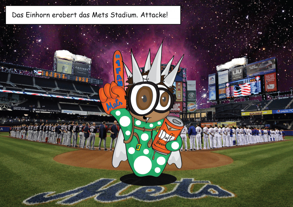 Illustration: Das Einhorn erobert das Mets Stadium. 1