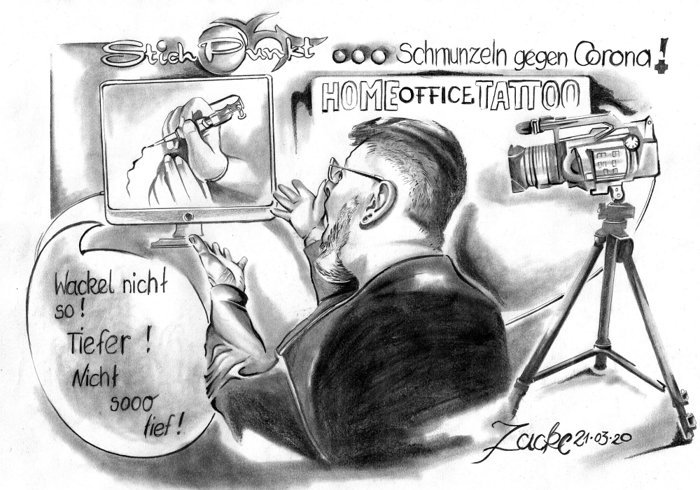Caricature: Home Office Tattoo & Piercing...Funktioniert auch !!! 1