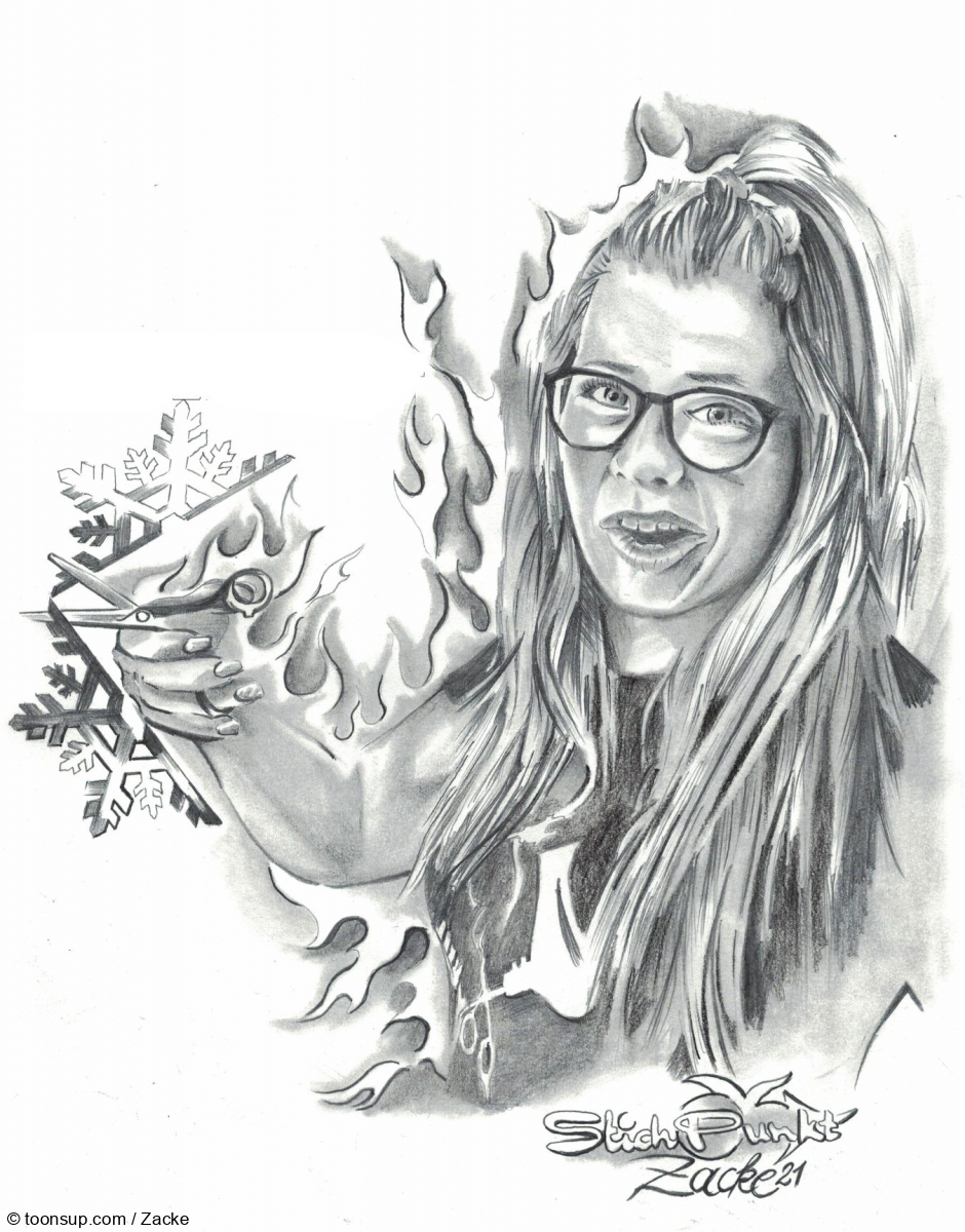 Caricature: Meisterarbeit Deckblatt Thema: Feuer und Eis 1