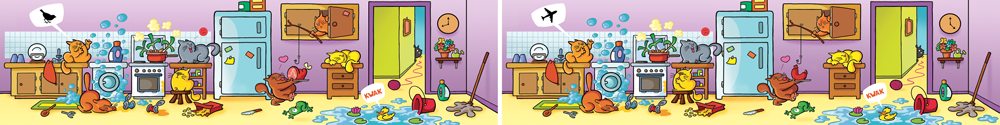 Rate- / Wimmelbild: Cats in the kitchen & the mailman 1