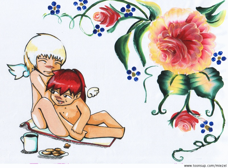 Illustration: Chibiengelchen unterm Rosenstauch 1