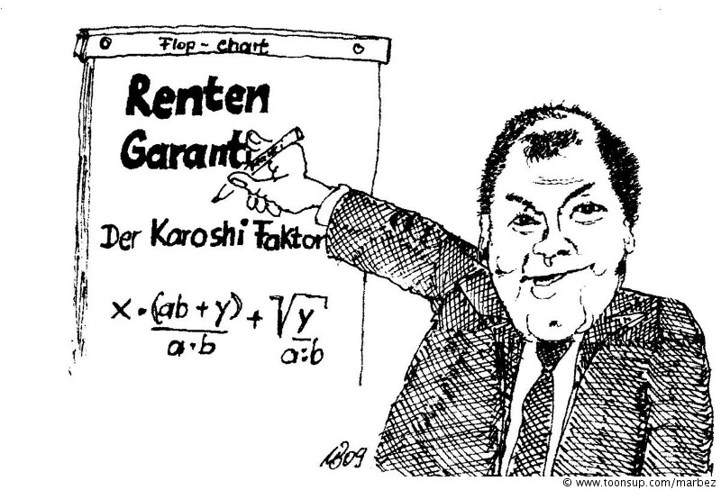 Cartoon: Rentengarantie durch Karoshi-Faktor 1