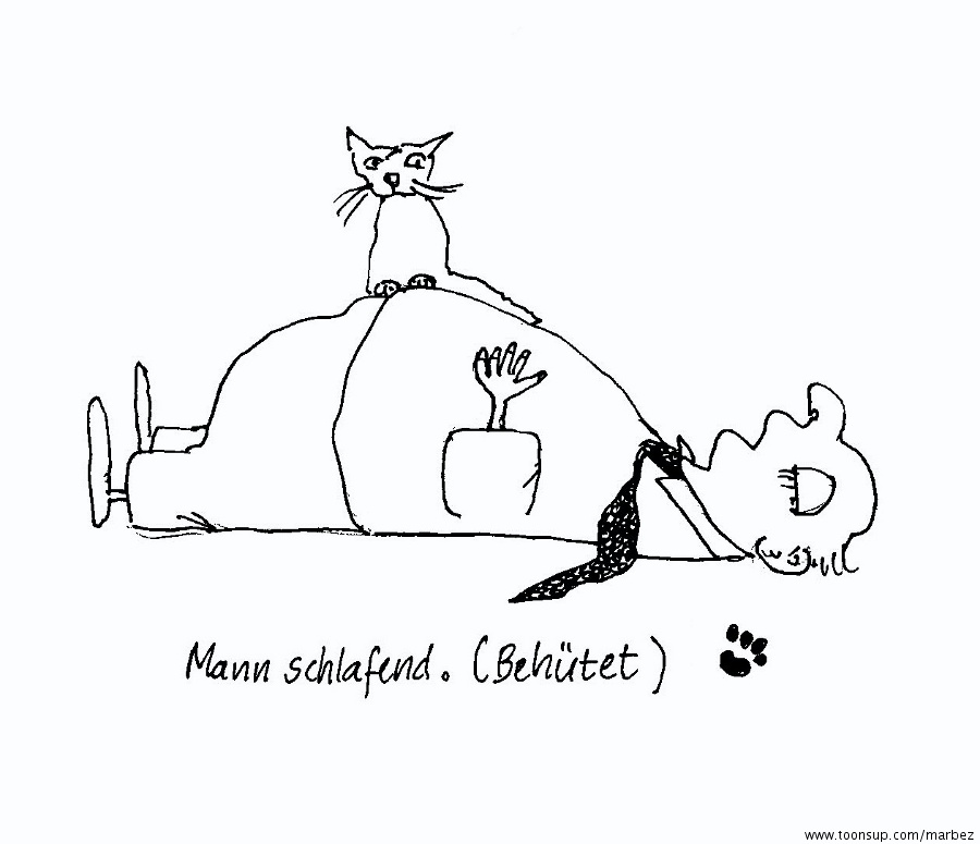 Cartoon: Mann schafend. (Behütet) 1