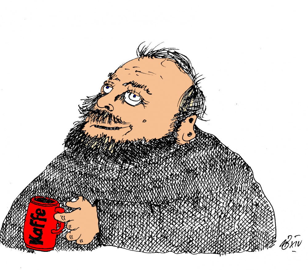 Cartoon: Mann mit Kaffeepott 1