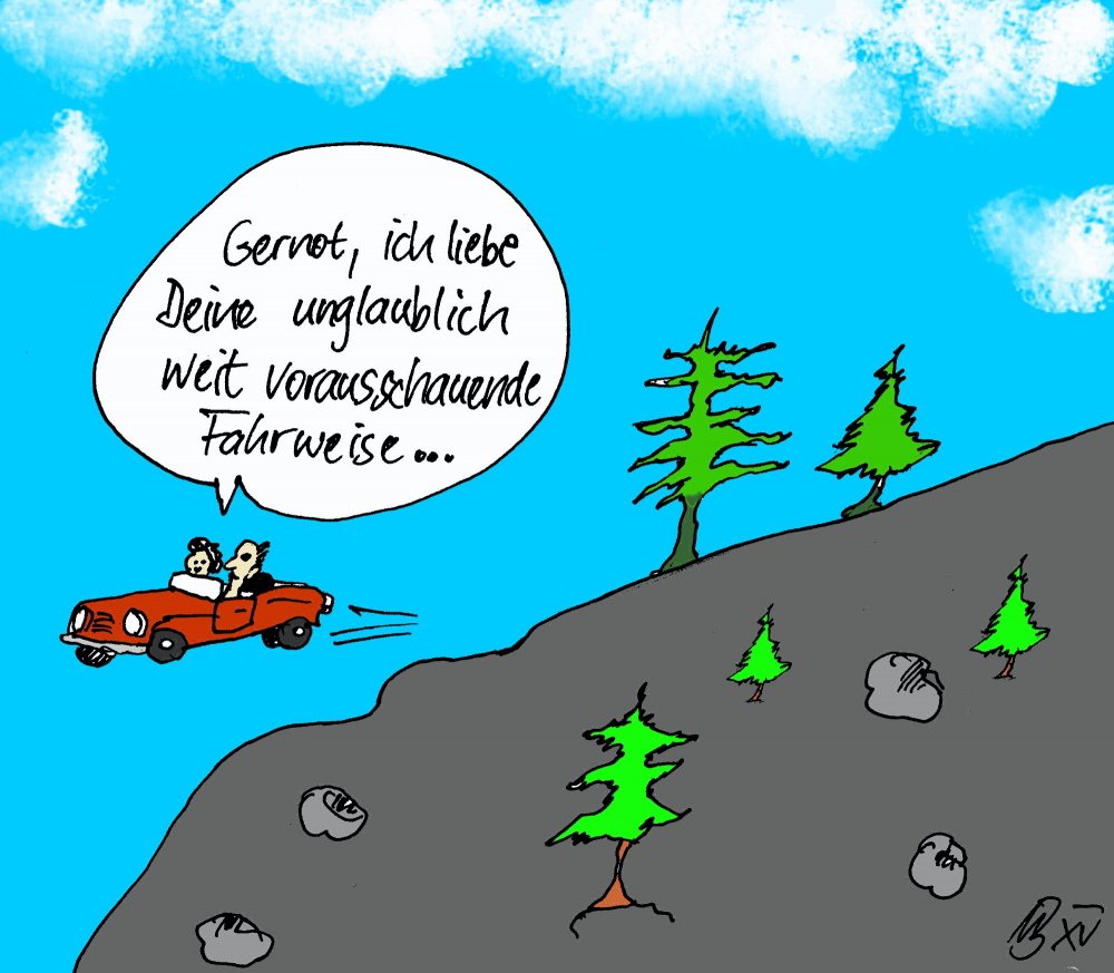 Cartoon: Weit vorausschauende Fahrweise 1