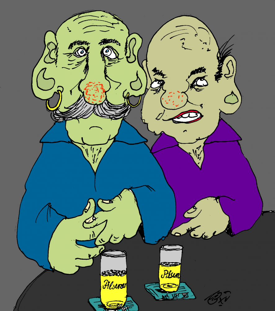 Cartoon: Lästernde alte Männer 1