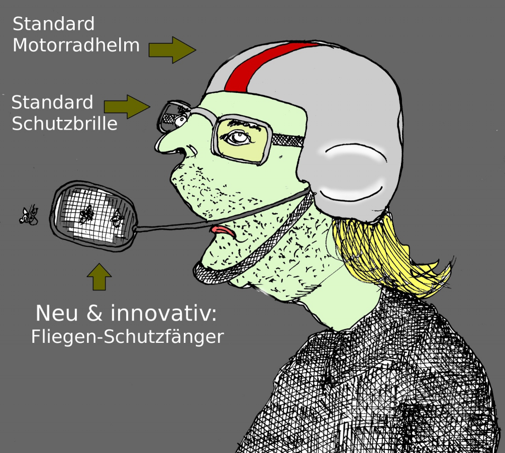 Cartoon: Neue Motorradhelmtechnik 1