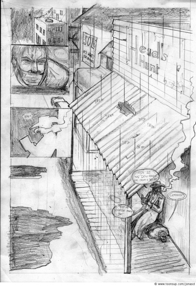 Concept Art / Character Design: Head's Hunt #2 p1 pencils 1