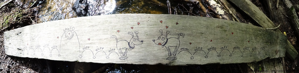 Illustration: Verliebte Hunde auf Holzsteg 1