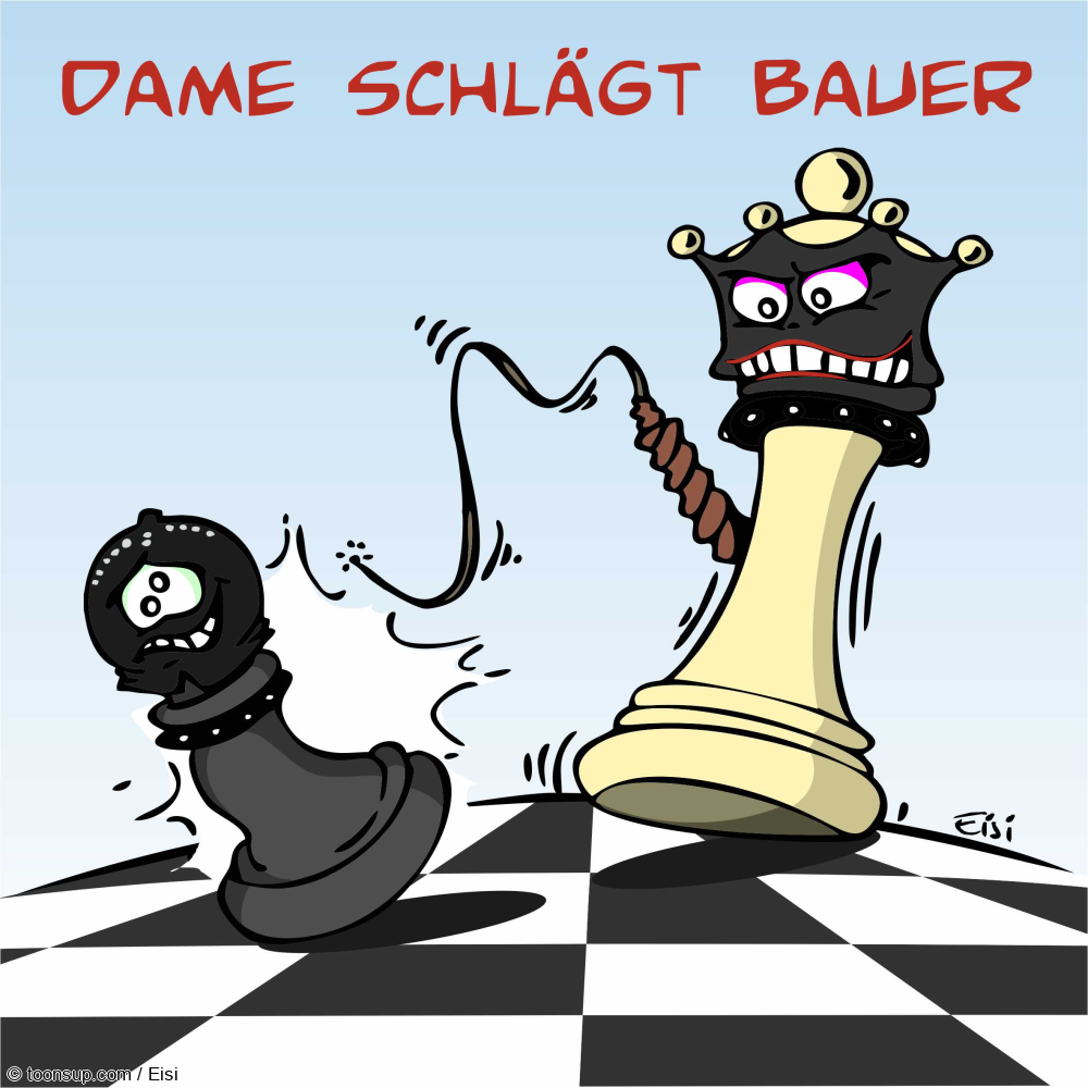 Cartoon: Dame schlägt Bauer 1