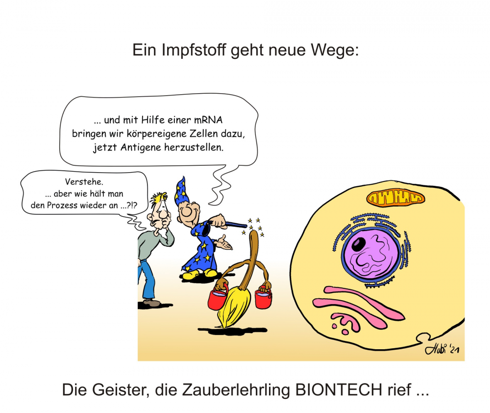 Cartoon: Zauberlehrling BIONTECH - Ein Impfstoff geht neue Wege ... 1