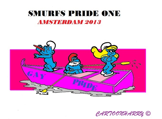 Cartoon: Gay Pride and Smurfs Parade Amsterdam 1