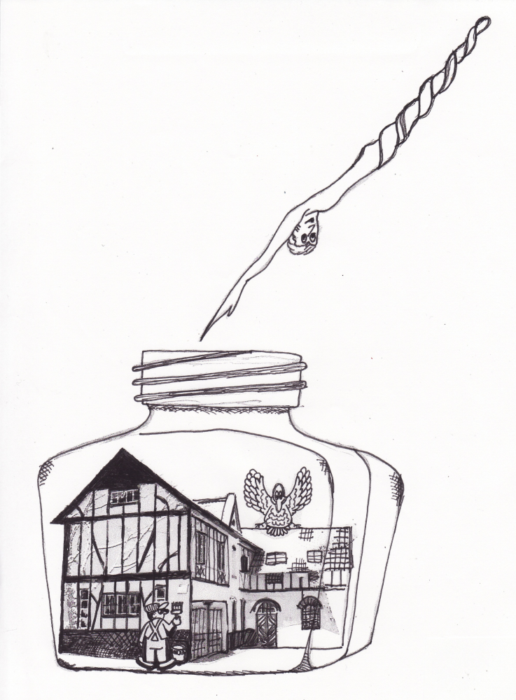 Caricature: Tintenfass Haus Hildener Künstler 1