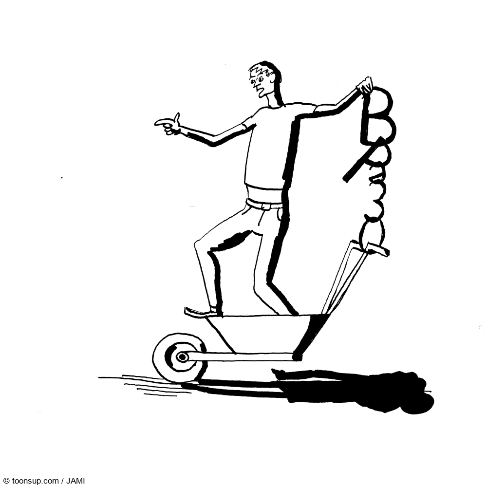 Caricature: Selbsthilfeschubkarre 1