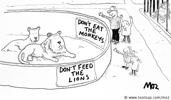 Cartoon: Don't feed the lions 1