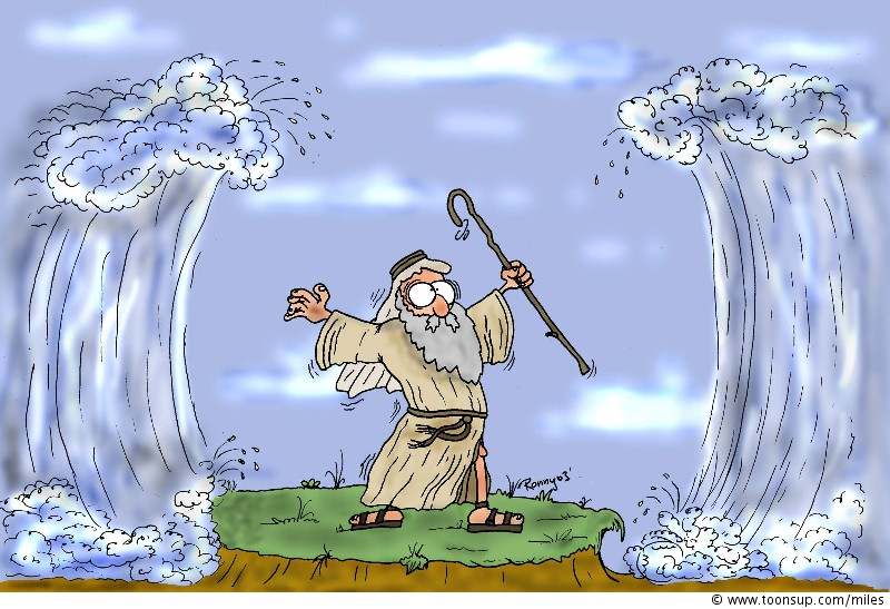 Cartoon: Moses und die Wasserteilung 1