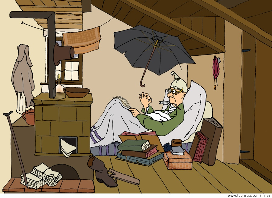 Cartoon: Carl Spitzweg - Der arme Poet 2