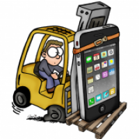 Staplerfahrer mit iPhone