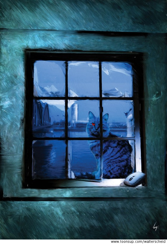Illustration: Katze am Fenster 1