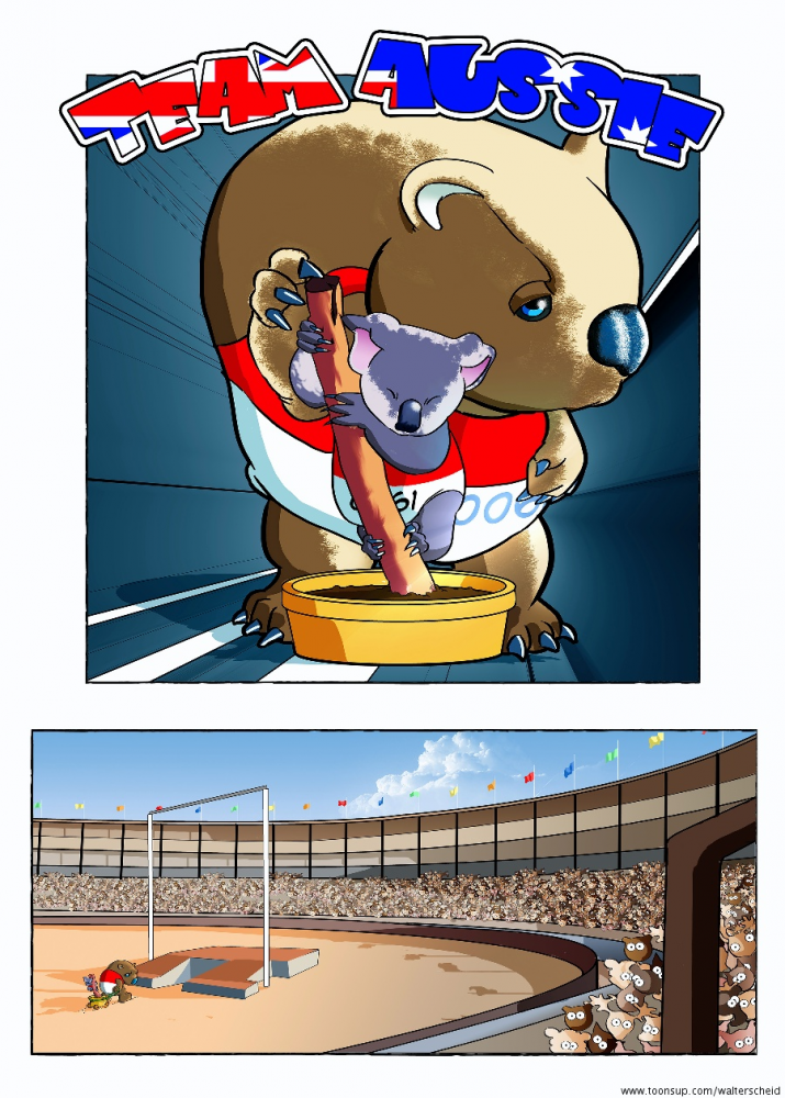 Cartoon: Animal Athletics - Stabhochsprung 0061 Team Aussie 1