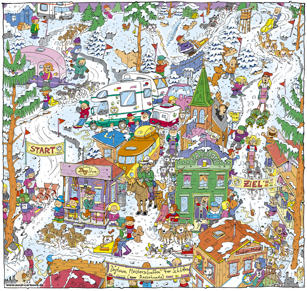 Rate- / Wimmelbild: Schlittenhunde-Rennen 1