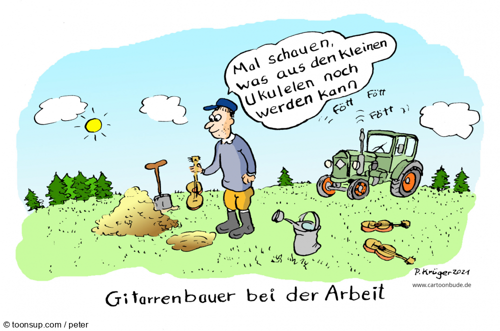 Cartoon: Gitarrenbauer bei der Arbeit 1
