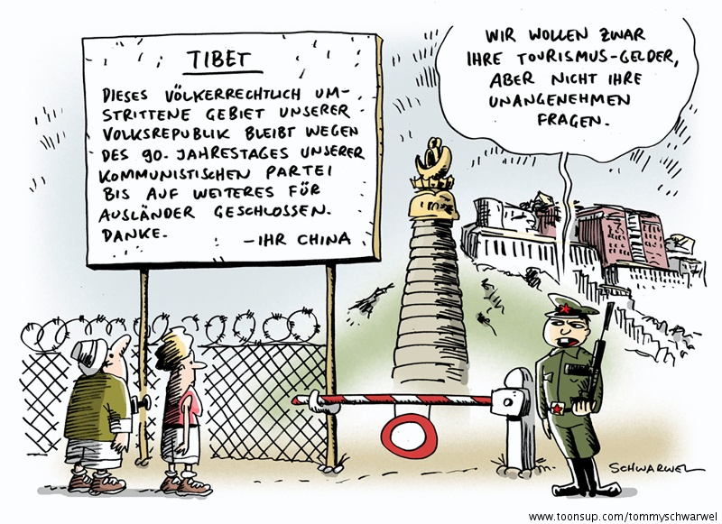 Caricature: Tibet geschlossen für Ausländer 1
