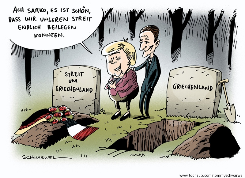Caricature: Frankreich und Deutschlang legen Griechenland-Streit bei 1