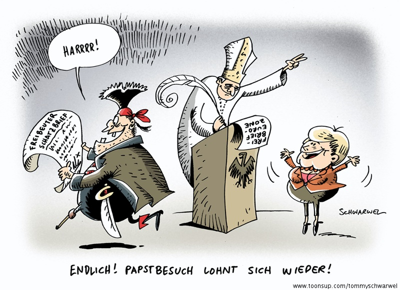 Caricature: Papstbesuch in Deutschland 1