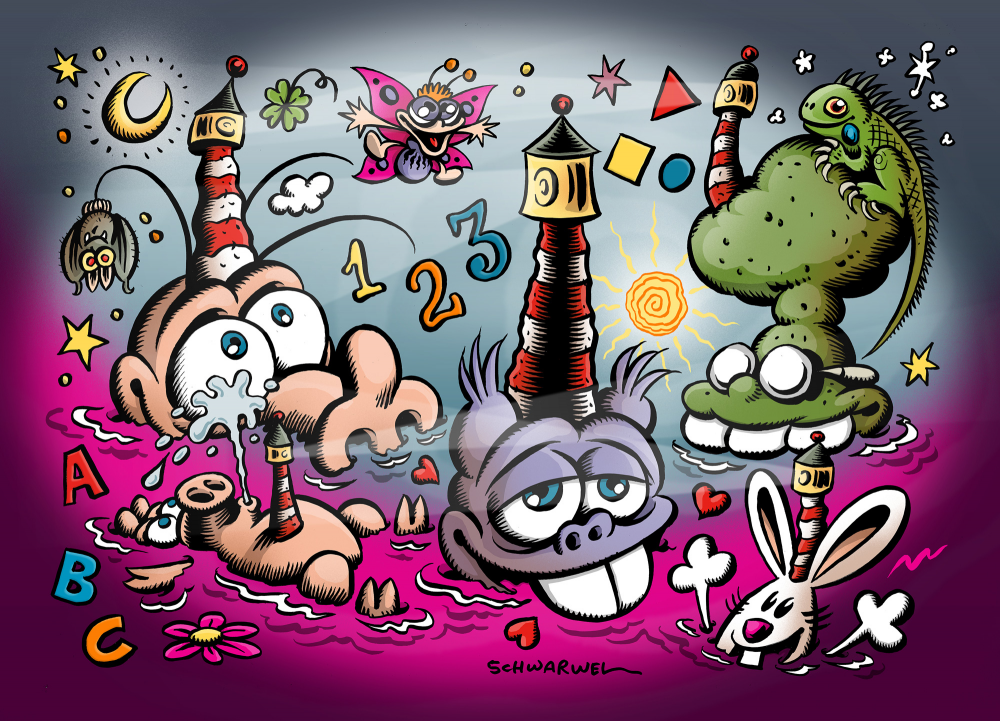 Illustration: Schweinevogel Leuchtturm 1