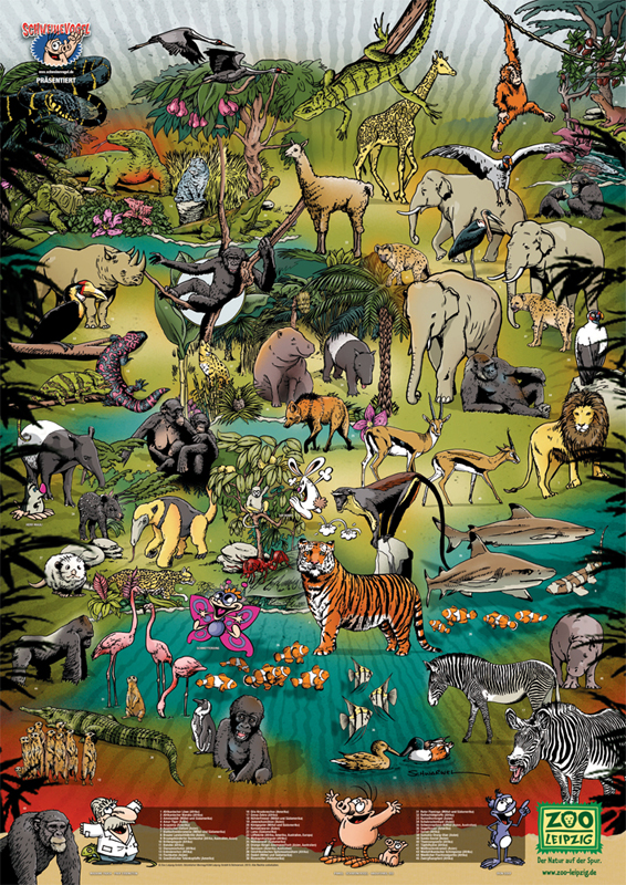 Picture Puzzle: SCHWEINEVOGEL ZOO WIMMELPOSTER 1