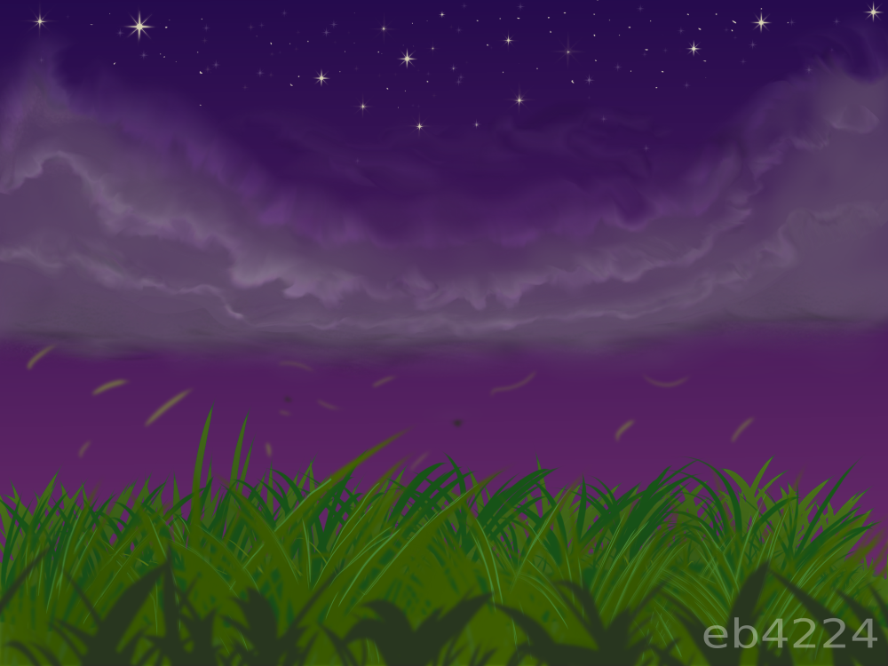 Illustration: abendliche Graslandschaft 1