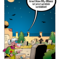 Cartoon von Stefan Bayer: CO2-Bilanz