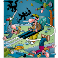 Cartoon von Stefan Bayer: Laubbläser