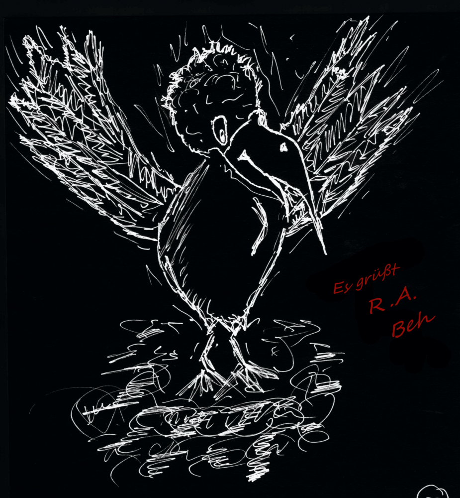 Illustration: Rabe, rabenschwarz, fast humorlos. 1