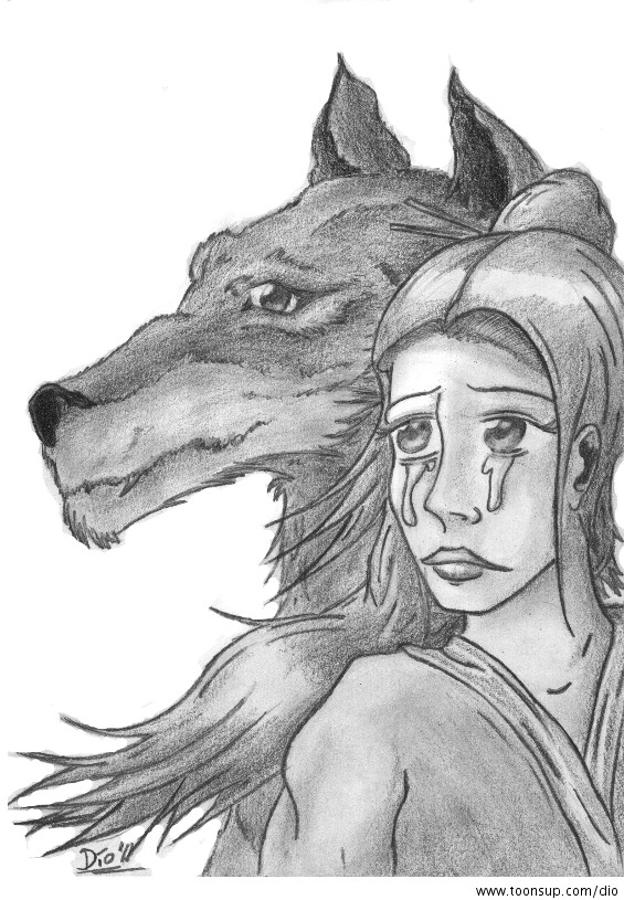 Illustration: das Mädchen und der Wolf 1