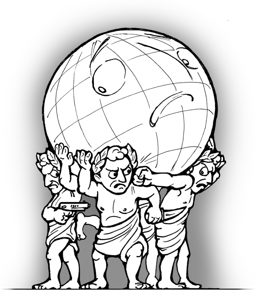 Cartoon: hold the Earth on his shoulders 1