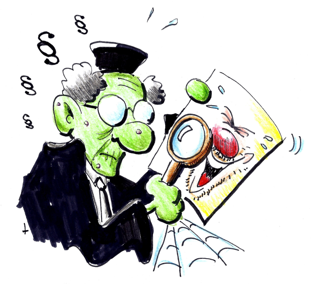 Cartoon: Unter der juristischen Lupe. 1