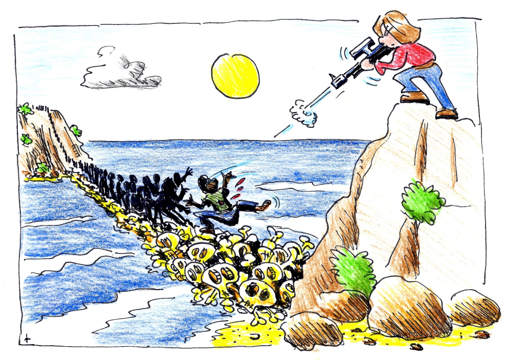 Cartoon: Frau von Storch und der Mittelmeerdamm. 1