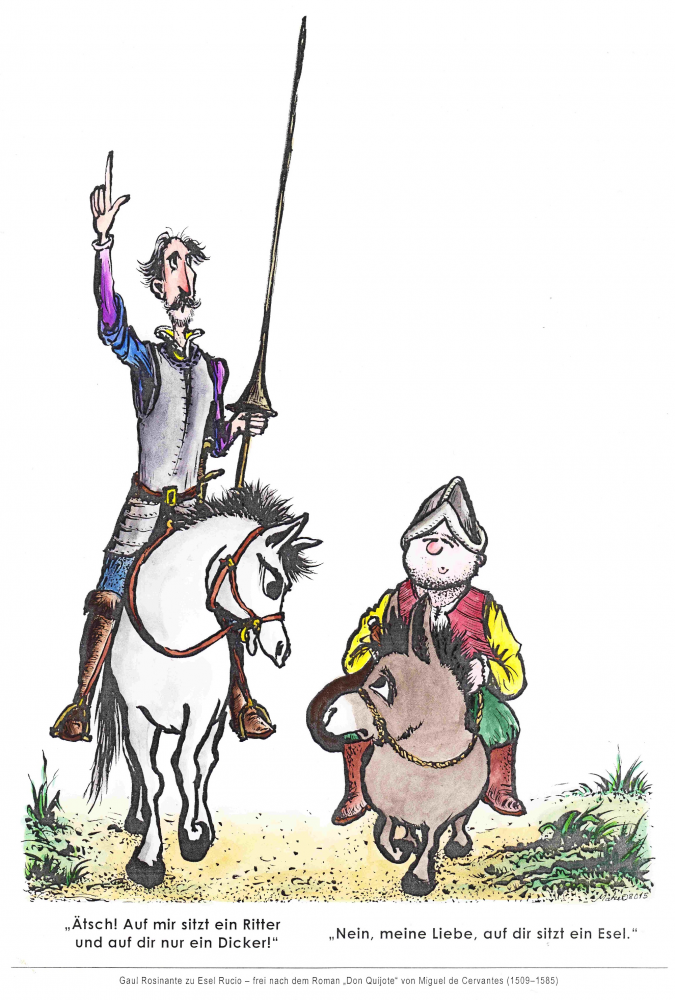 Cartoon: Don Quijote - oder wer ist hier der Esel? 1