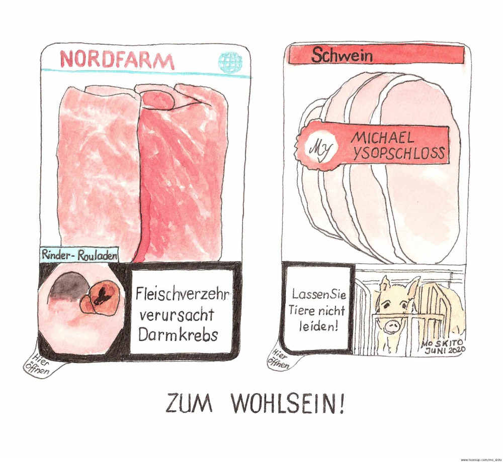 Cartoon: Warnhinweise auf Fleischprodukten 1