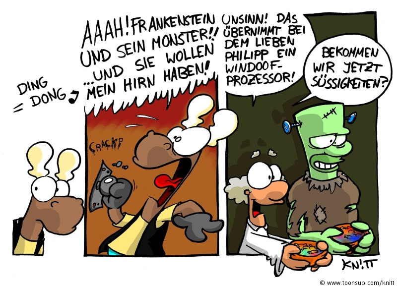 Cartoon: Der nette Herr Frankenstein klingelt bei Erwin 1