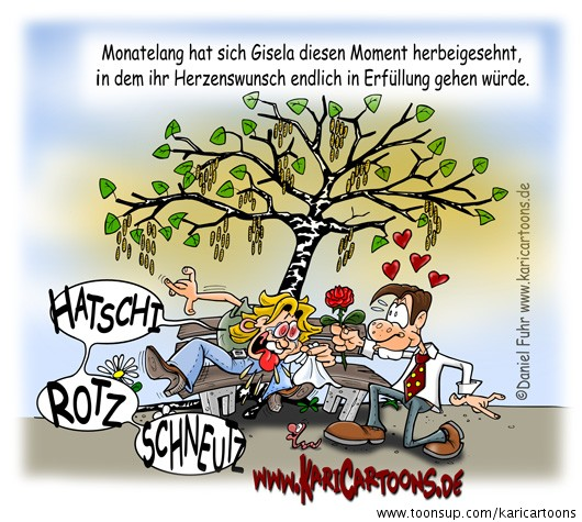 Cartoon: Heiratsantrag unter Birken 1
