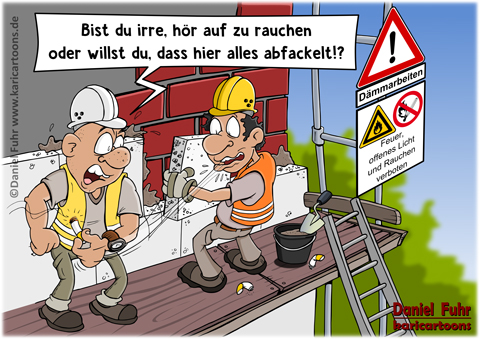 Cartoon: Vorsicht Dämmarbeiten 1